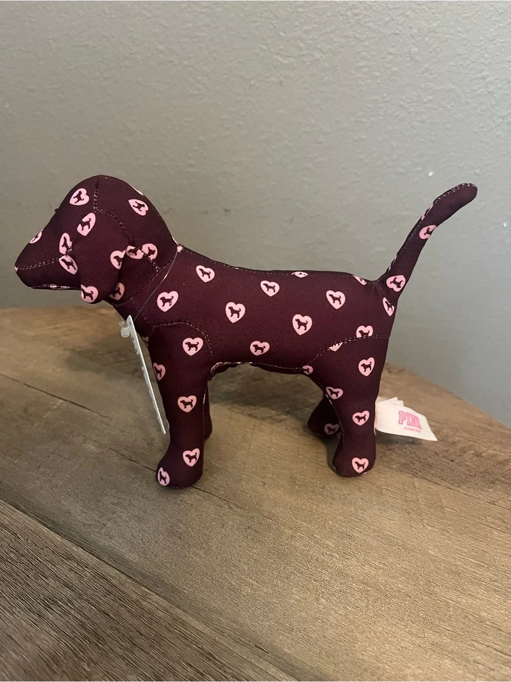 Victoria's Secret Dark Purple Plush Dog with Pink Heart Print